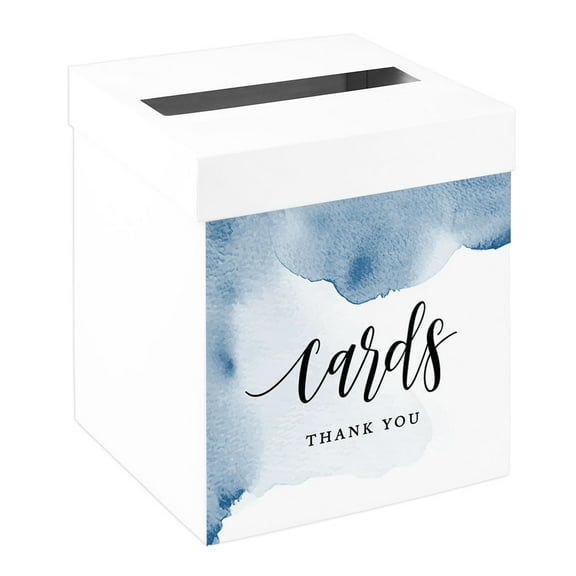 Koyal Wholesale Sturdy White Wedding Day Card Box Navy Blue Watercolor Wedding Gift Boxes for Cards 10x10x10 Inches