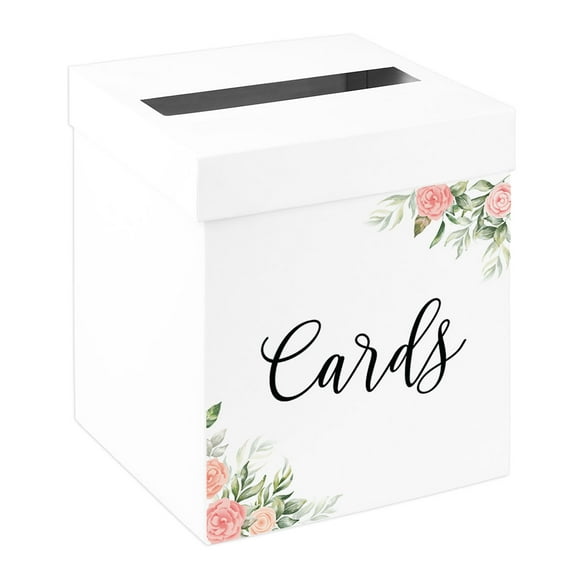 Koyal Wholesale Sturdy White Wedding Day Card Box Peach Roses Wedding Gift Boxes for Cards 10x10x10 Inches