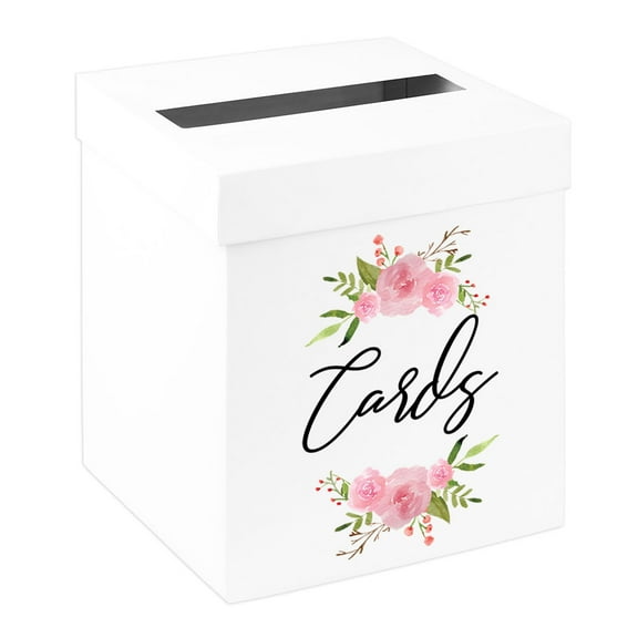 Koyal Wholesale Sturdy White Wedding Day Card Box Pink Watercolor Floral Wreath Wedding Gift Boxes for Cards