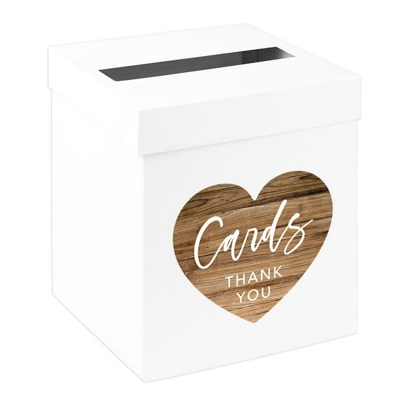 Koyal Wholesale Sturdy White Wedding Day Card Box Rustic Brown Heart Wedding Gift Boxes for Cards 10x10x10 Inches