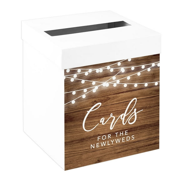 Koyal Wholesale Sturdy White Wedding Day Card Box Rustic Wood with String Lights Wedding Gift Boxes for Cards