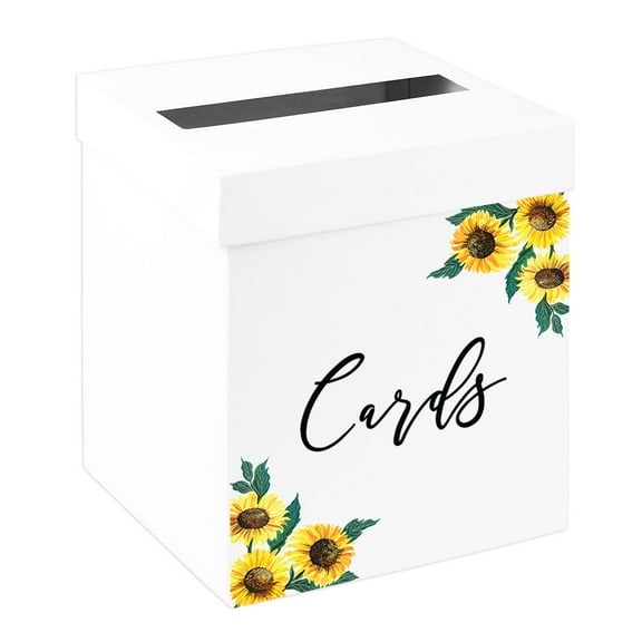 Koyal Wholesale Sturdy White Wedding Day Card Box Sunflowers Wedding Gift Boxes for Cards 10x10x10 Inches