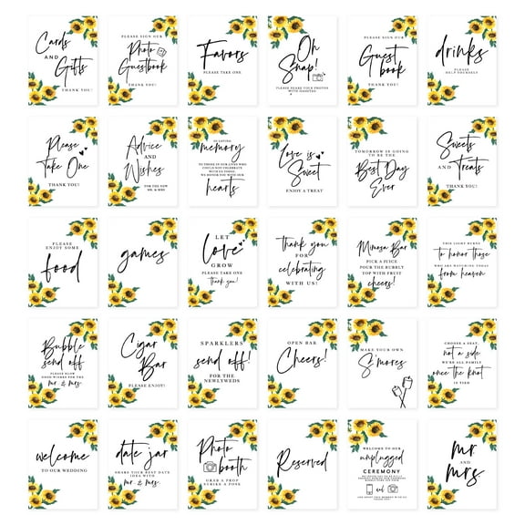 Koyal Wholesale Sunflowers Wedding Signs Bundle Set for Ceremony, Reception Decor Signage, 8.5 x 11", 30-Pack