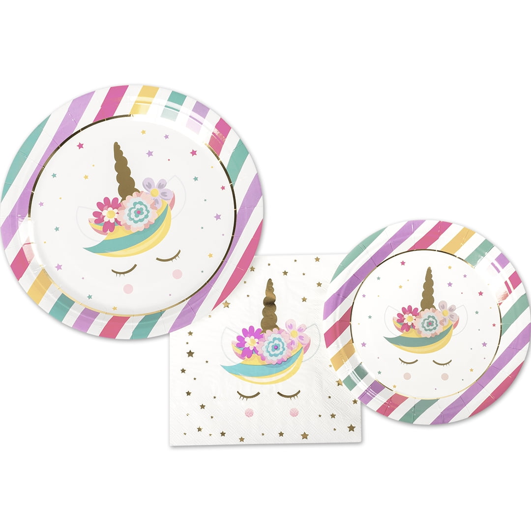 Koyal Wholesale Tableware Unicorn Party Plates and Napkins Set, 40-Pack