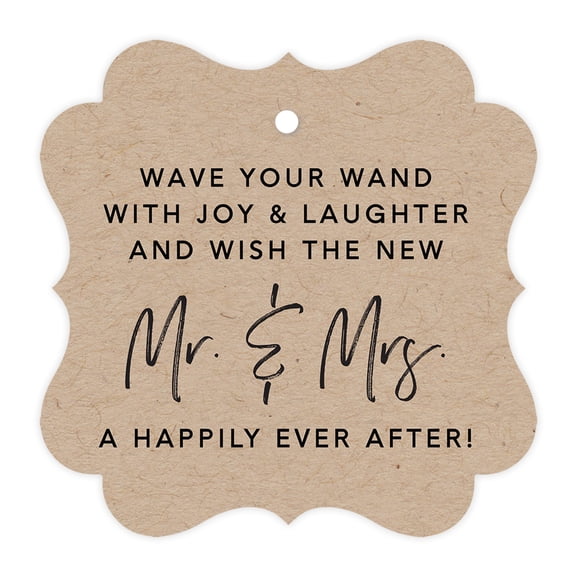 Koyal Wholesale Tan Latte Fancy Frame Wedding Ribbon Wand Favor Tags, Wave Your Wand With Joy & Laughter, 96-Pack