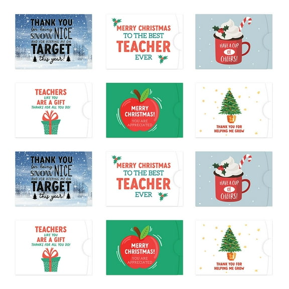 Koyal Wholesale Teacher Christmas Gift Card Holder Assortment, Christmas Stocking Stuffers, 4.25 x 3-Inch