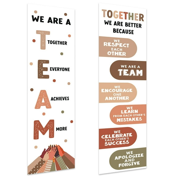 Koyal Wholesale Team Classroom Banner Poster Sign for Teachers, Wall Decor Diversity Boho Gender Neutral Theme, 2-Pk
