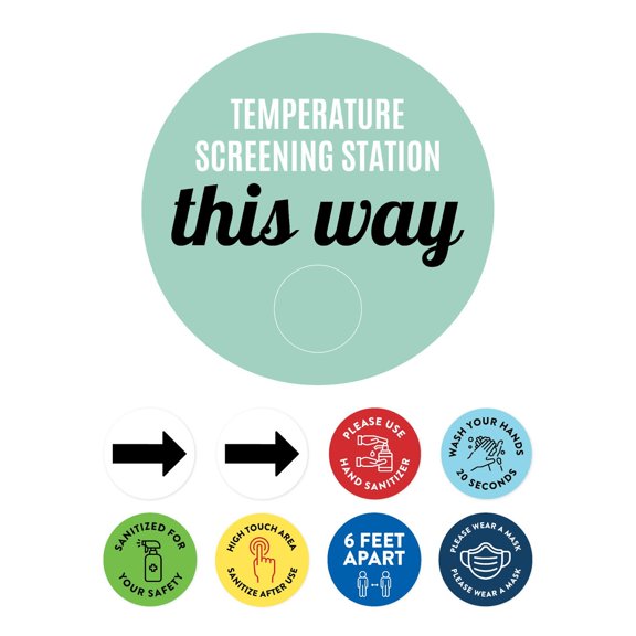 Koyal Wholesale Temperature Check Temperature Screening Station This Way Business Sign, 10-Pk 8" Labels + 40-Pk