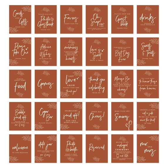 Koyal Wholesale Terracotta Line Design Wedding Signs Bundle Set for Ceremony, Reception Decor Signage, 8.5 x 11", 30-Pack