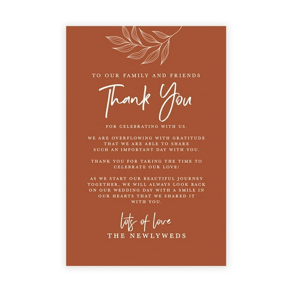 Koyal Wholesale Terracotta Wedding Thank You Place Setting Cards for Table Reception, Dinner Plates, 56-Pack