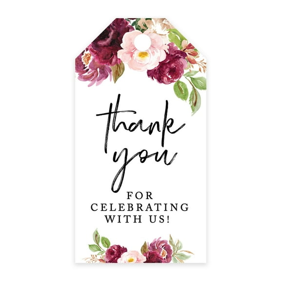 Koyal Wholesale Thank You For Celebrating With Us Favor Tags Fall Burgundy Marsala Cardstock Tags with Bakers 100-Pk