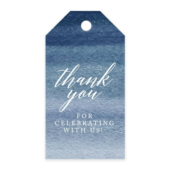 Koyal Wholesale Thank You For Celebrating With Us Favor Tags Navy Blue Ombre Watercolor Cardstock Gift Tags 100-Pk