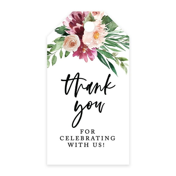 Koyal Wholesale Thank You For Celebrating With Us Favor Tags Spring Watercolor Florals Cardstock Gift Tags 100-Pk