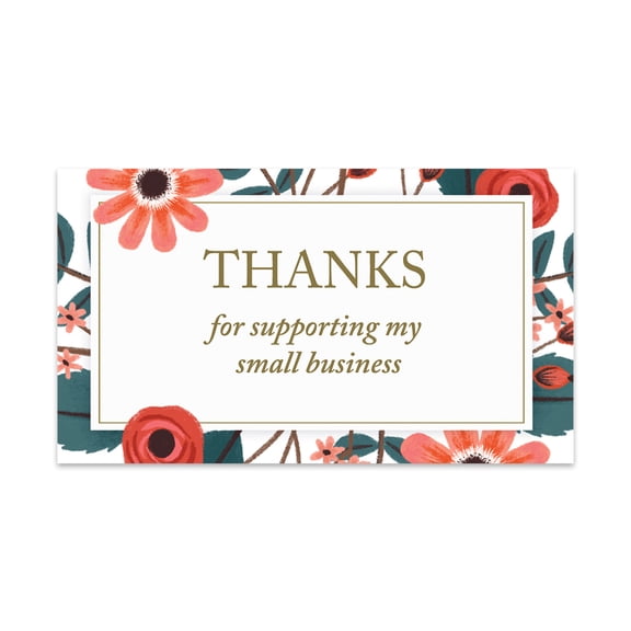 Koyal Wholesale Thank You For Supporting My Small Business Cards, Abstract Coral Flowers, 100-Pack, 2 x 3.5- Inch