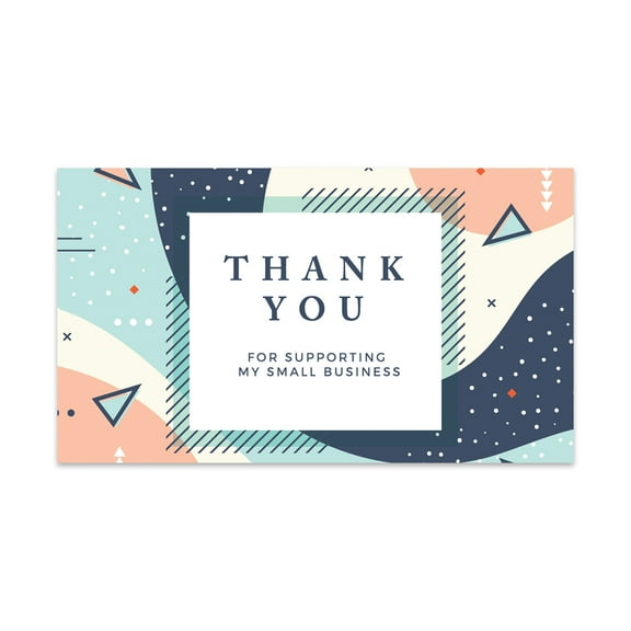 Koyal Wholesale Thank You For Supporting My Small Business Cards, Coral and Aqua Abstract Shapes, 100-Pack, 2 x 3.5- In