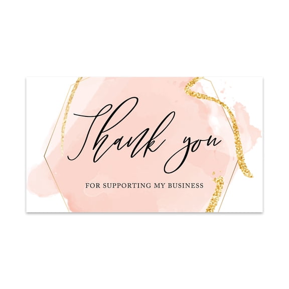Koyal Wholesale Thank You For Supporting My Small Business Cards, Geometric Blush Design, 100-Pack, 2 x 3.5- Inch
