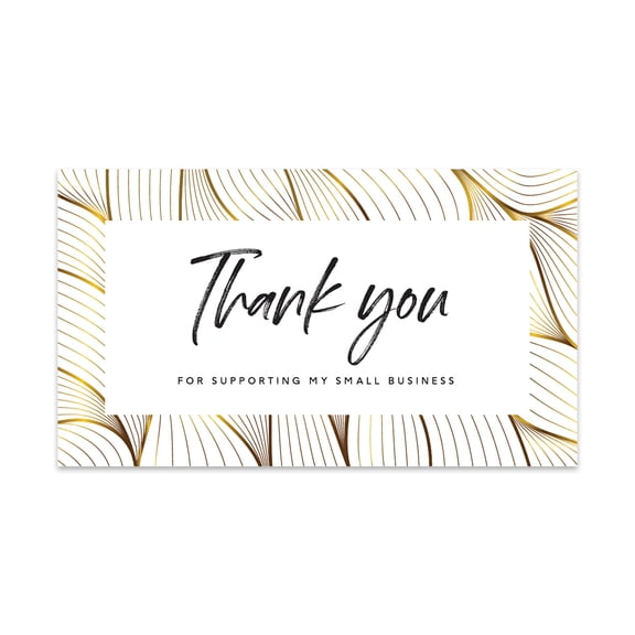 Koyal Wholesale Thank You For Supporting My Small Business Cards, Gold Wave Design, 100-Pack, 2 x 3.5- Inch