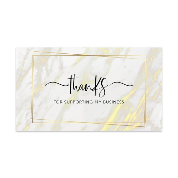 Koyal Wholesale Thank You For Supporting My Small Business Cards, Gold and Ivory Marble, 100-Pack, 2 x 3.5- Inch