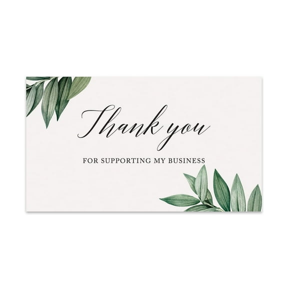 Koyal Wholesale Thank You For Supporting My Small Business Cards, Greenery Leaves, 100-Pack, 2 x 3.5- Inch