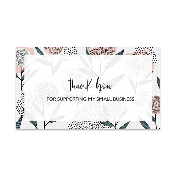Koyal Wholesale Thank You For Supporting My Small Business Cards, Neutral Abstract Flowers, 100-Pack, 2 x 3.5- Inch