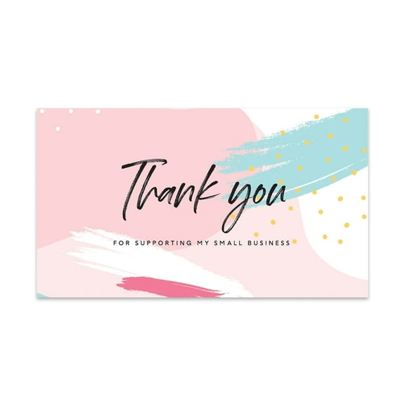 Koyal Wholesale Thank You For Supporting My Small Business Cards, Pink Aqua Abstract Brush Strokes, 100-Pack, 2" x 3.5"