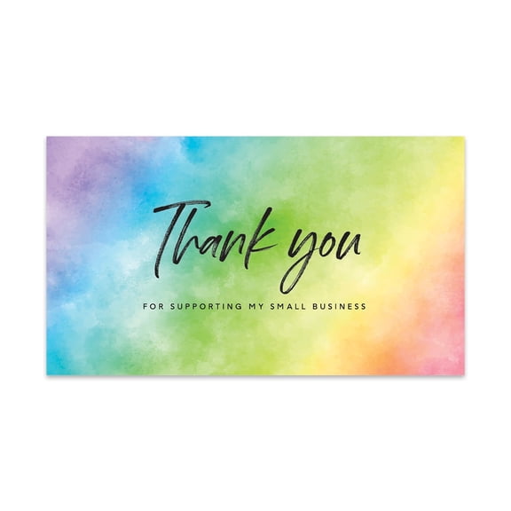 Koyal Wholesale Thank You For Supporting My Small Business Cards, Rainbow Watercolor Wash, 100-Pack, 2 x 3.5- Inch