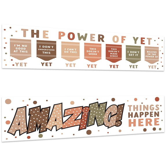 Koyal Wholesale The Power Of Yet Growth Mindset Classroom Banner Sign for Teachers, Wall Decor Boho Gender Neutral Theme