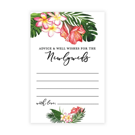 Koyal Wholesale Tropical Florals Wedding Advice & Well Wishes Guest Book Cards for Bride and Groom, Bride To Be 56 Pack