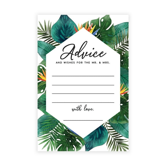 Koyal Wholesale Tropical Palm Leaves Wedding Advice & Well Wishes Guest Book Cards for Bride and Groom, 56 Pack