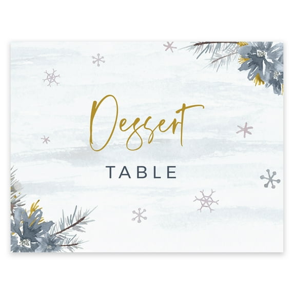 Koyal Wholesale Unframed Winter Watercolor Snowflakes and Gray Florals Sign, Dessert Table, 1- Pack
