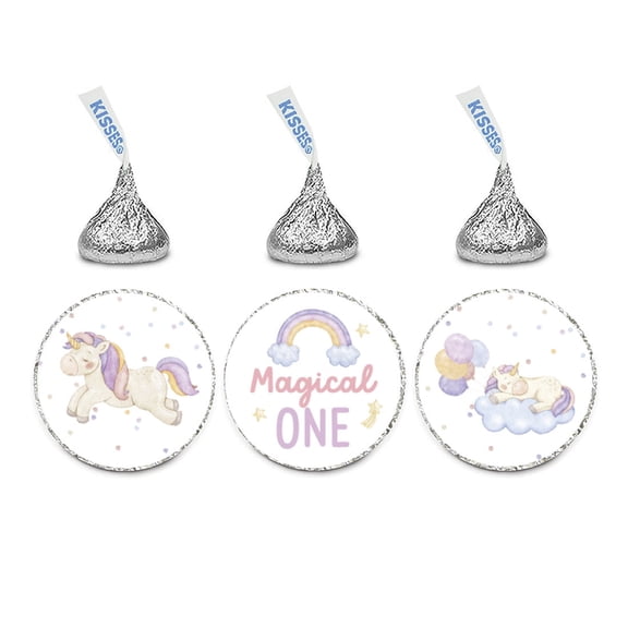 Koyal Wholesale Unicorn Birthday Chocolate Drop Label Stickers for Kisses, For Kids Birthday Party Favors, 240-Pk