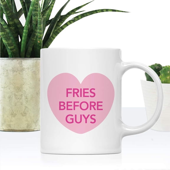 Koyal Wholesale Valentine Coffee Mug, Fries Before Guys Funny Gift, 11oz, 1 Pack