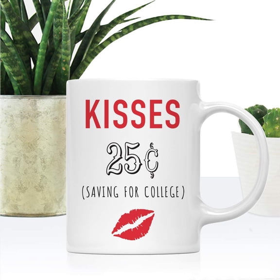 Koyal Wholesale Valentine Coffee Mug, Kisses 25 Cents Funny Gift, 11oz, 1 Pack