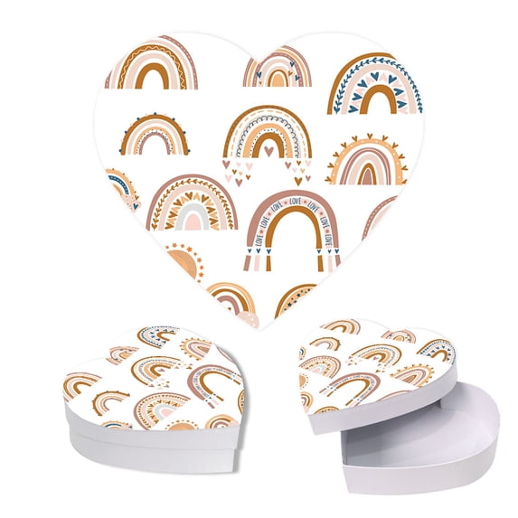 Koyal Wholesale Valentine's Day Heart Shaped Gift Box with Lid, Boho Rainbow, Reusable Heart Box, 8"x6", 1-Pack