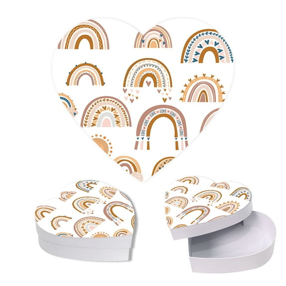 Koyal Wholesale Valentine's Day Heart Shaped Gift Box with Lid, Boho Rainbow, Reusable Heart Box, 8"x6", 1-Pack