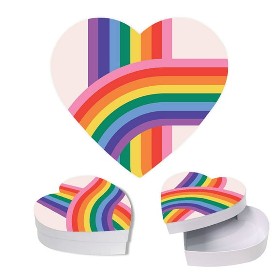 Koyal Wholesale Valentine's Day Heart Shaped Gift Box with Lid, Rainbow Stripes, Reusable Heart Box, 8"x6", 1-Pack