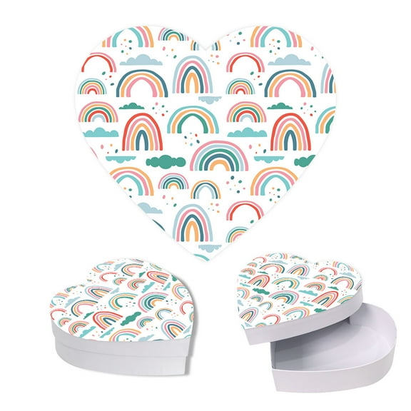 Koyal Wholesale Valentine's Day Heart Shaped Gift Box with Lid, Rainbows, Reusable Heart Box, 8"x6", 1-Pack