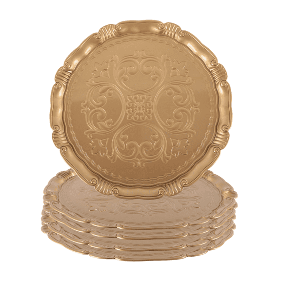 Koyal Wholesale Victorian Embossed Charger Plates, Gold, Set of 4, Victorian Style Dcor