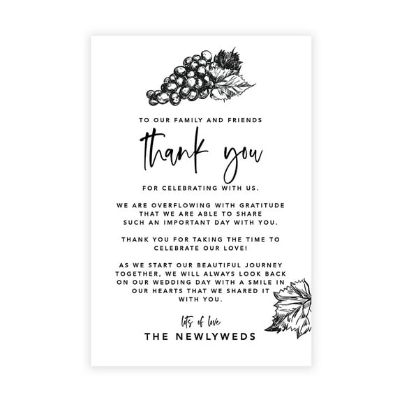 Koyal Wholesale Vineyard Wedding Thank You Place Setting Cards for Table Reception, Dinner Plates, 56-Pack