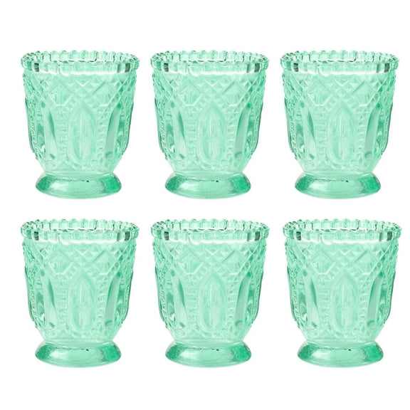 Koyal Wholesale Vintage Glass Candle Holder - Mint Green Light Candle Holders - Mint Green Party Decor, Kitchen Decor, Weddings & Birthdays Easter Decorations for Table - 3 X 2.75 (Pack of 6) Y101