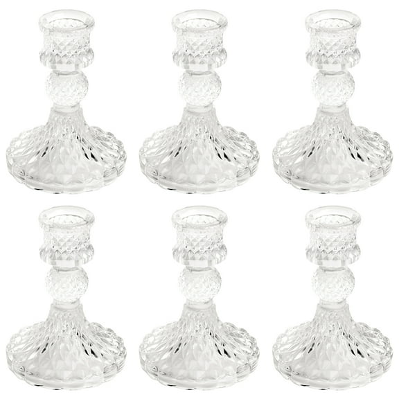 Koyal Wholesale Vintage Glass Taper Candle Holders, Mid Century Modern Decor Holiday Centerpiece Wedding Dinner, 6-Pack