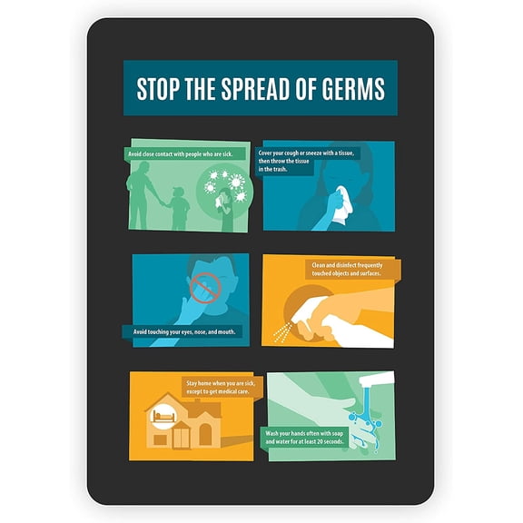 Koyal Wholesale Vinyl Adhesive Virus Disease Prevention 5x7-Inch Posters 4-Pack, Stop Spread of Germs Waterproof Signs