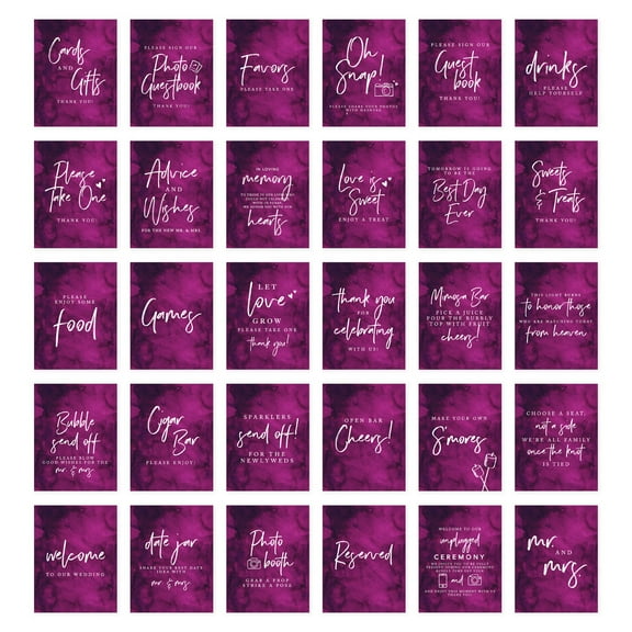 Koyal Wholesale Violet Cobalt Wedding Signs Bundle Set for Ceremony, Reception Decor Signage, 8.5 x 11", 30-Pack
