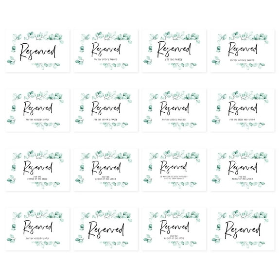 Koyal Wholesale Watercolor Greenery Table Reserved Signs for Wedding Reception, Foldable Table Tent Cards, 16-Pack