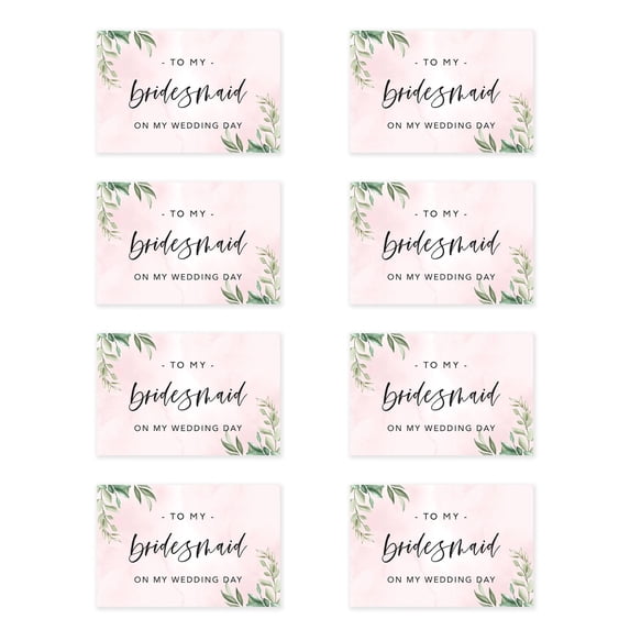 Koyal Wholesale Wedding Cards Set with Envelopes, Blush Pink Greenery Leaves To My Bridesmaid On My Wedding Day, 8-PK