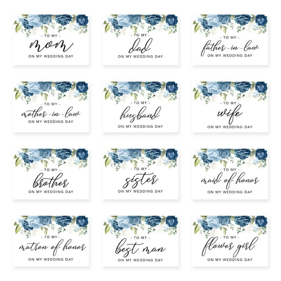 Koyal Wholesale Wedding Day Gift Cards Set with Envelopes Set of 12, Blue Roses