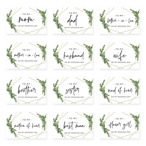Koyal Wholesale Wedding Day Gift Cards Set with Envelopes Set of 12, Geometric Greenery