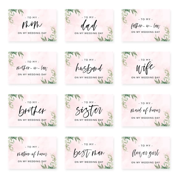 Koyal Wholesale Wedding Day Gift Cards Set with Envelopes Set of 12, Greenery Leaves 1