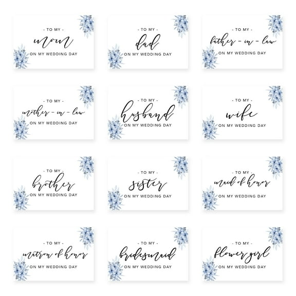 Koyal Wholesale Wedding Day Gift Cards Set with Envelopes Set of 12, Icy Blue Florals