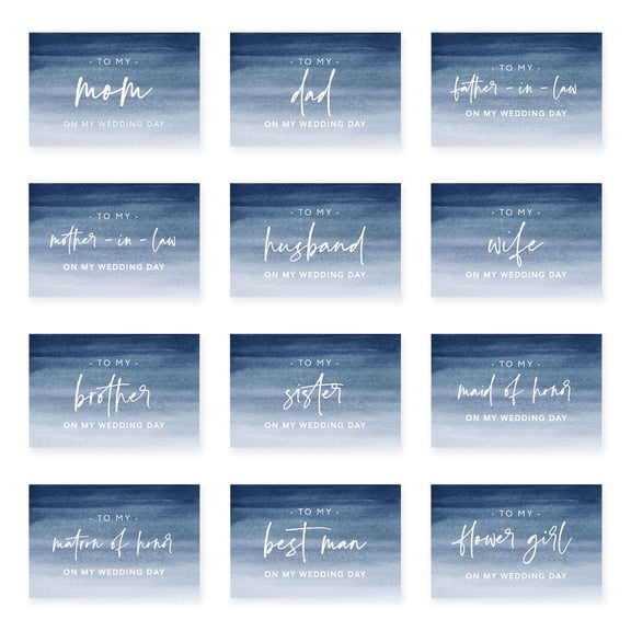 Koyal Wholesale Wedding Day Gift Cards Set with Envelopes Set of 12, Navy Blue Ombre